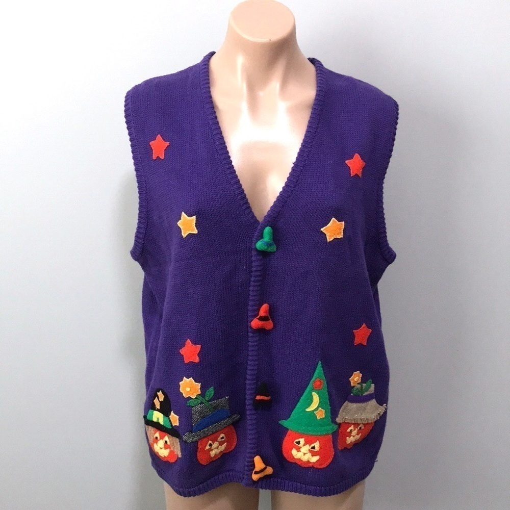 Mandal Bay Halloween Pumpkin Witch Sweater Vest